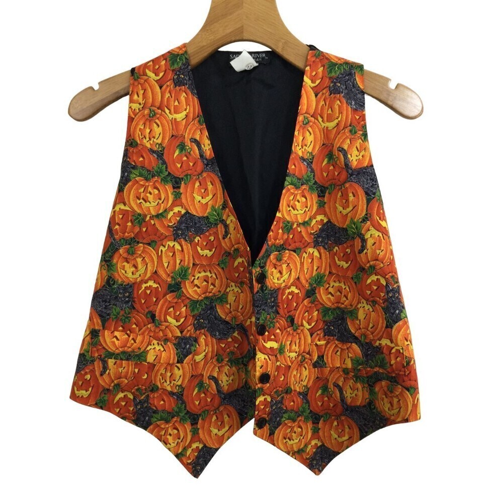 Saddle River Halloween Pumpkin Vest Cotton Orange Black Size Medium